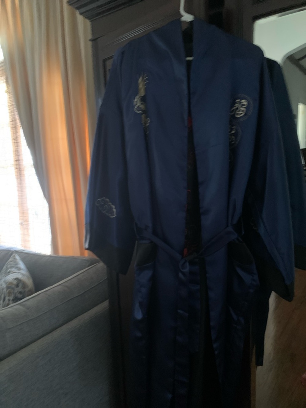 Navy Satin Jacket with Gold Embroidered Dragon